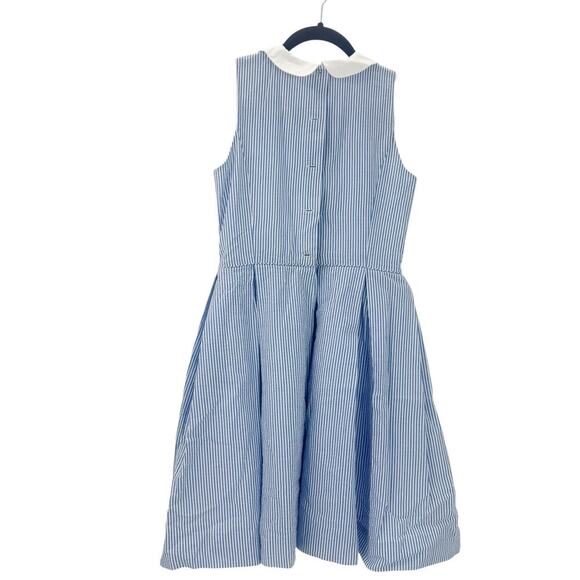 Polo Ralph Lauren Girl's Seersucker Fit-and-Flare Dress Blue/White Girls Size M - Picture 8 of 11